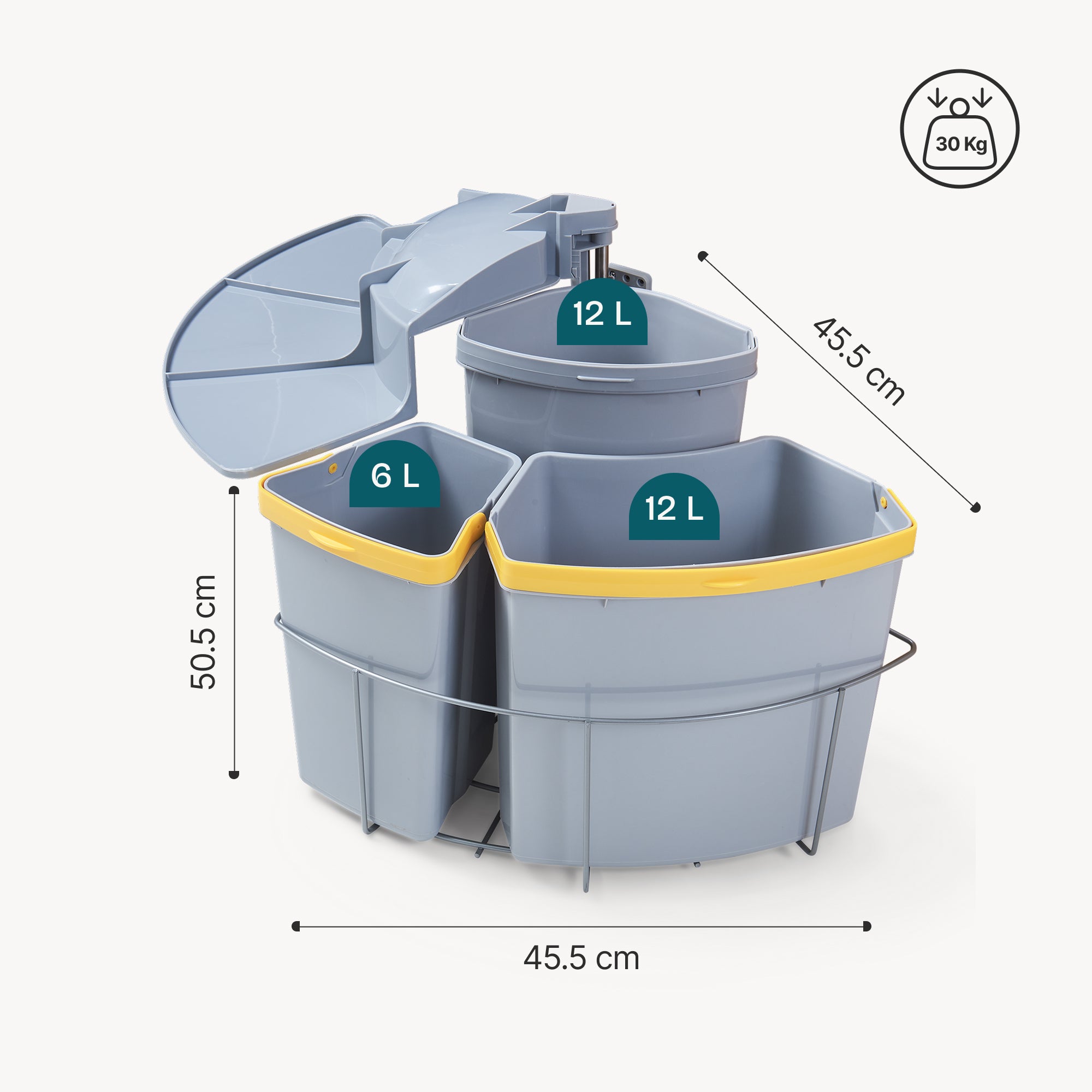 Pattumiera ad Incasso Kollby con 3 Contenitori Estraibili 2x12L+1x6L Apertura Automatica - Grigio [en.casa]