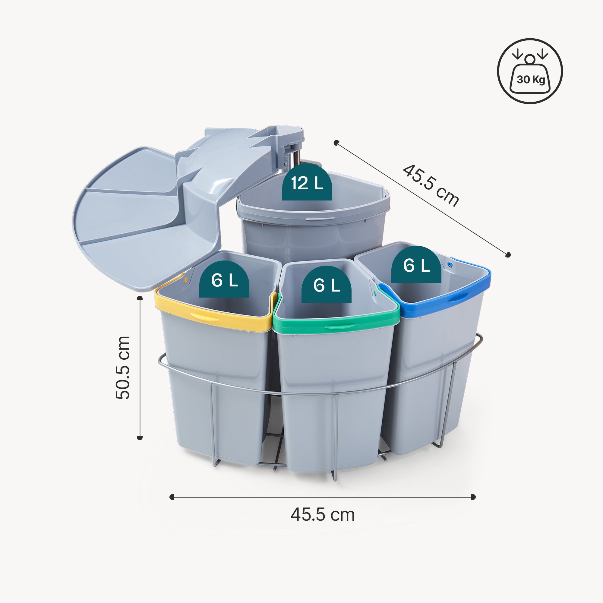 Pattumiera ad Incasso Kollby con 4 Contenitori Estraibili 1x12L+3x6L Apertura Automatica - Grigio [en.casa]
