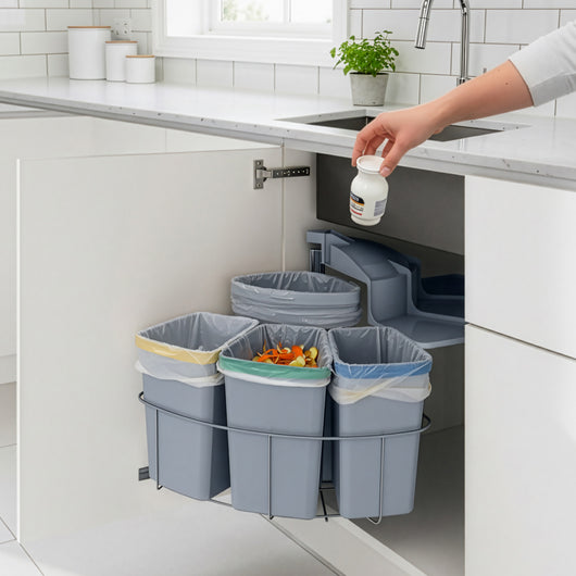 Pattumiera ad Incasso Kollby con 4 Contenitori Estraibili 1x12L+3x6L Apertura Automatica - Grigio [en.casa]