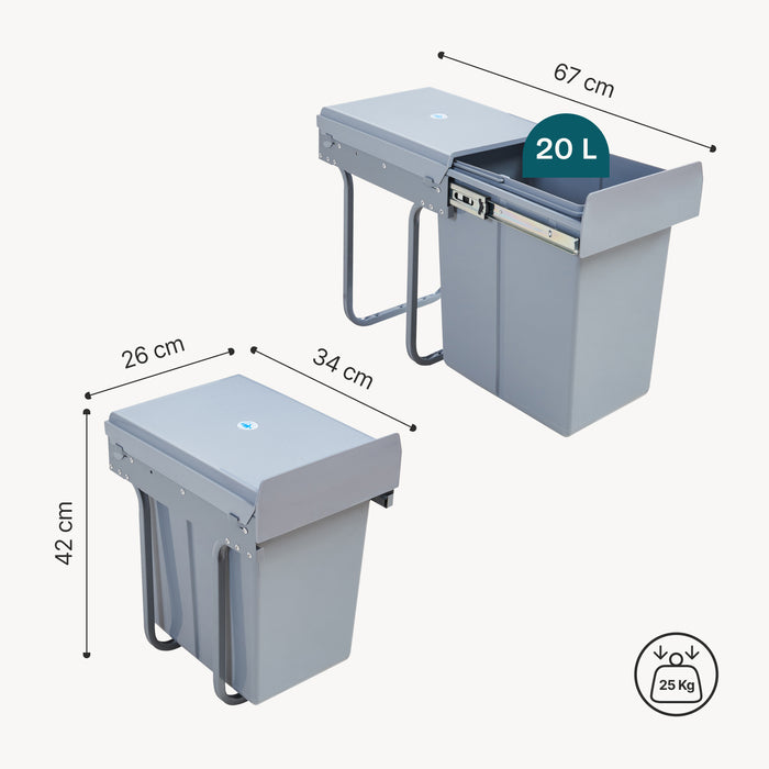 Pattumiera Estraibile Froland con Bidone Sotto Lavello da 20 L - Grigio [en.casa]