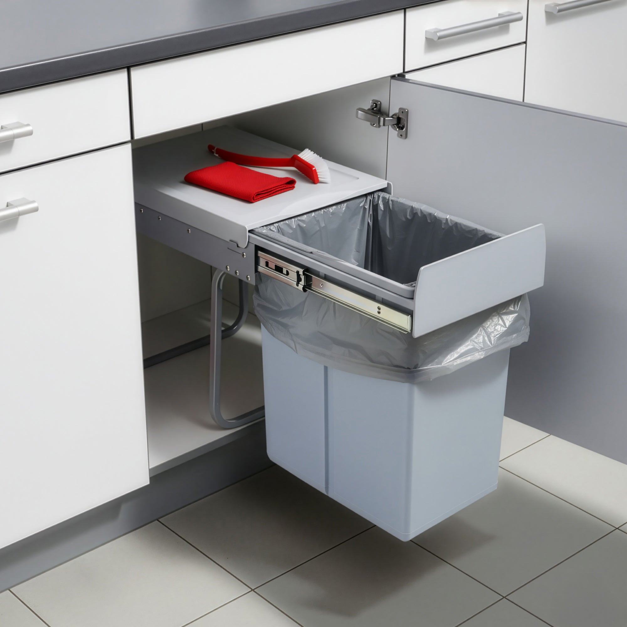 Pattumiera Estraibile Froland con Bidone Sotto Lavello da 20 L - Grigio [en.casa]