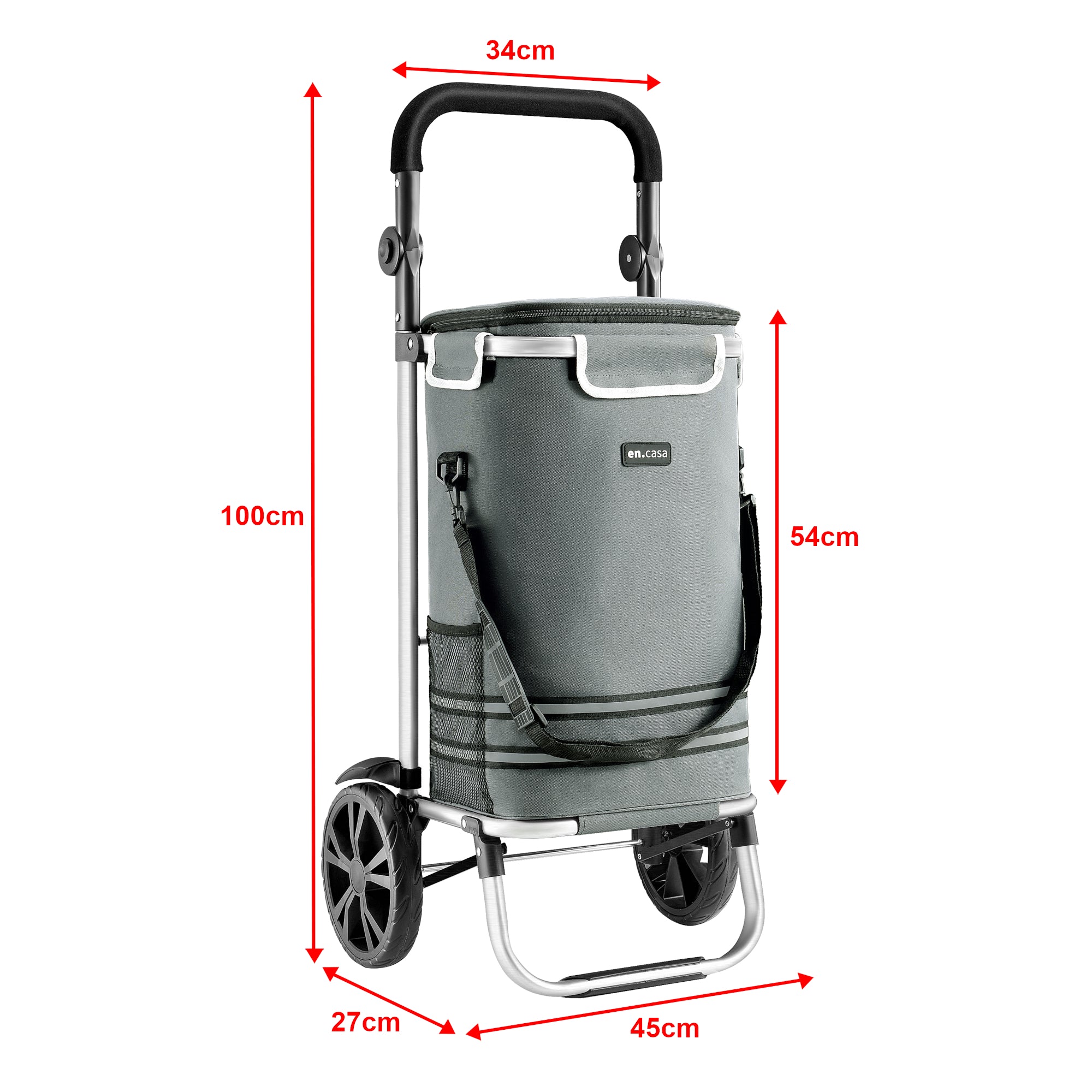 Trolley Portaspesa 'Namborn' con Capacitá fino a 41 L / 20 kg - Pieghevole - Grigio Scuro [en.casa]
