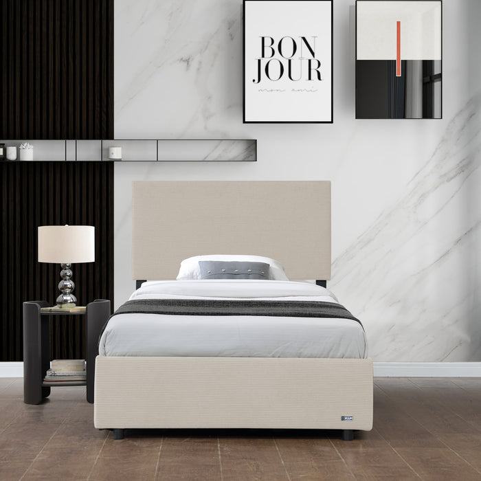 Letto Contenitore Juva con Apertura a Ribalta Letto Singolo 90x200 cm Velluto a Coste Beige Corium