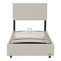 Letto Contenitore Juva con Apertura a Ribalta Letto Singolo 90x200 cm Velluto a Coste Beige Corium