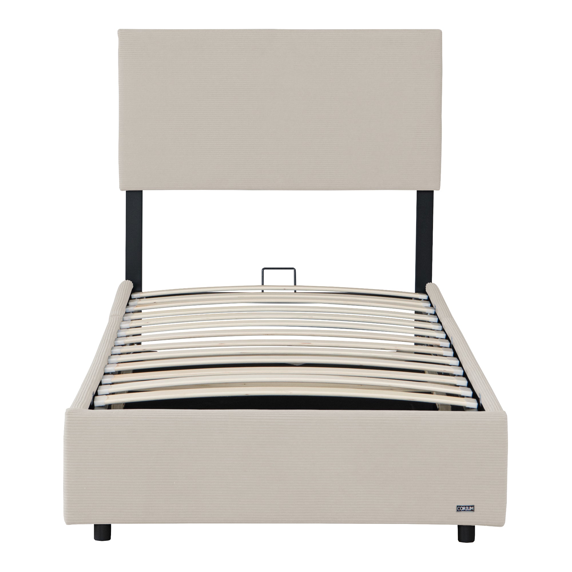 Letto Contenitore Juva con Apertura a Ribalta Letto Singolo 90x200 cm Velluto a Coste Beige Corium