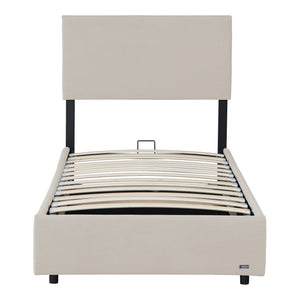 Letto Contenitore Juva con Apertura a Ribalta Letto Singolo 90x200 cm Velluto a Coste Beige Corium