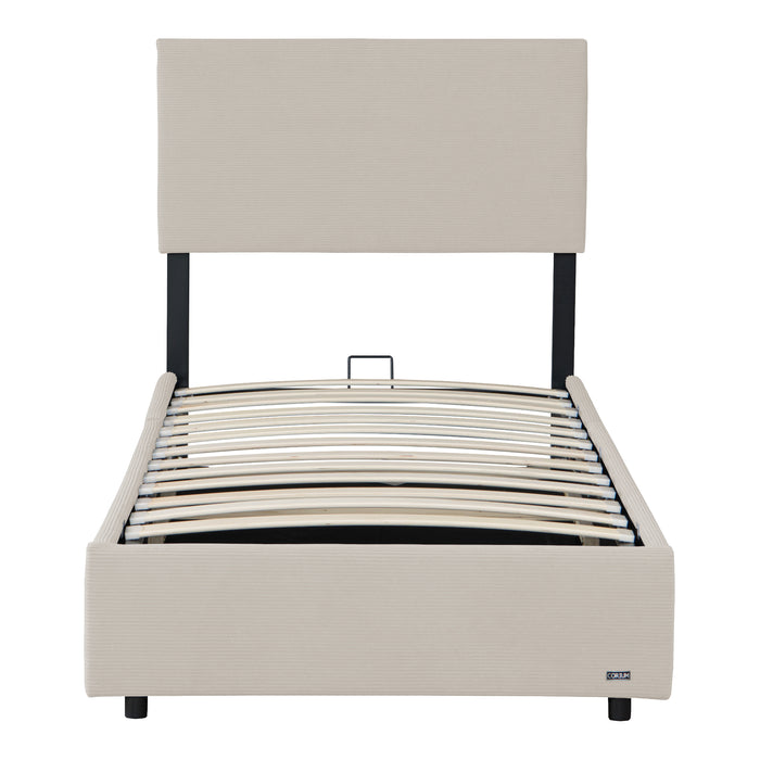 Letto Contenitore Juva con Apertura a Ribalta Letto Singolo 90x200 cm Velluto a Coste Beige Corium