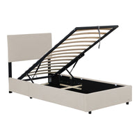 Letto Contenitore Juva con Apertura a Ribalta Letto Singolo 90x200 cm Velluto a Coste Beige Corium