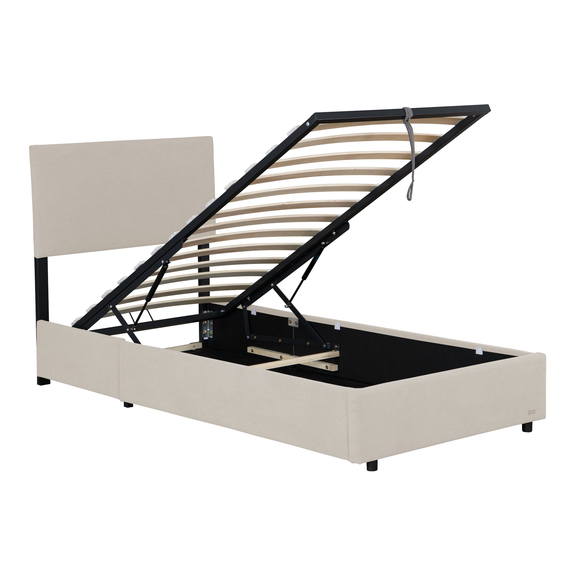 Letto Contenitore Juva con Apertura a Ribalta Letto Singolo 90x200 cm Velluto a Coste Beige Corium