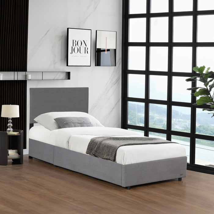 Letto Contenitore Juva con Apertura a Ribalta Letto Singolo 90x200 cm Velluto a Coste Grigio Corium