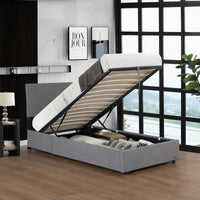 Letto Contenitore Juva con Apertura a Ribalta Letto Singolo 90x200 cm Velluto a Coste Grigio Corium