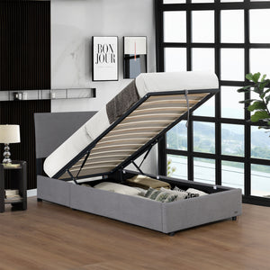 Letto Contenitore Juva con Apertura a Ribalta Letto Singolo 90x200 cm Velluto a Coste Grigio Corium