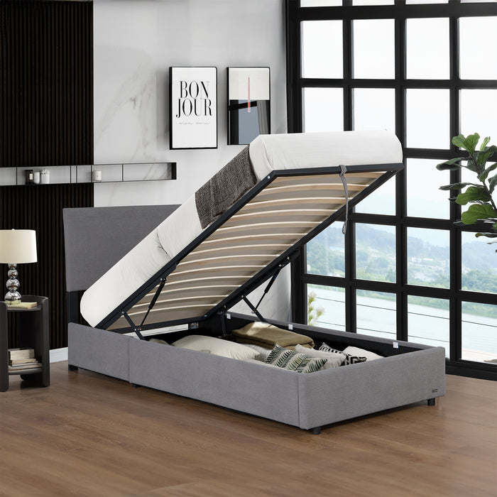 Letto Contenitore Juva con Apertura a Ribalta Letto Singolo 90x200 cm Velluto a Coste Grigio Corium