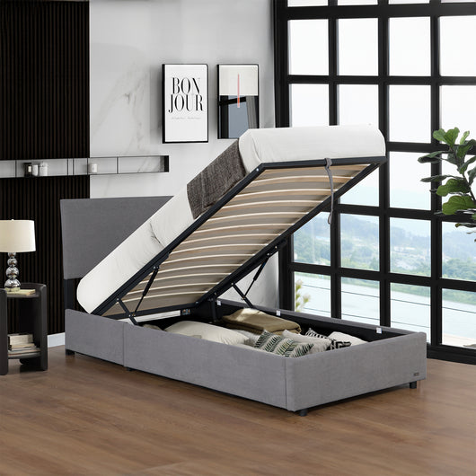 Letto Contenitore Juva Apertura a Ribalta Letto Singolo con Materasso 90x200 cm Velluto a Coste Grigio Corium