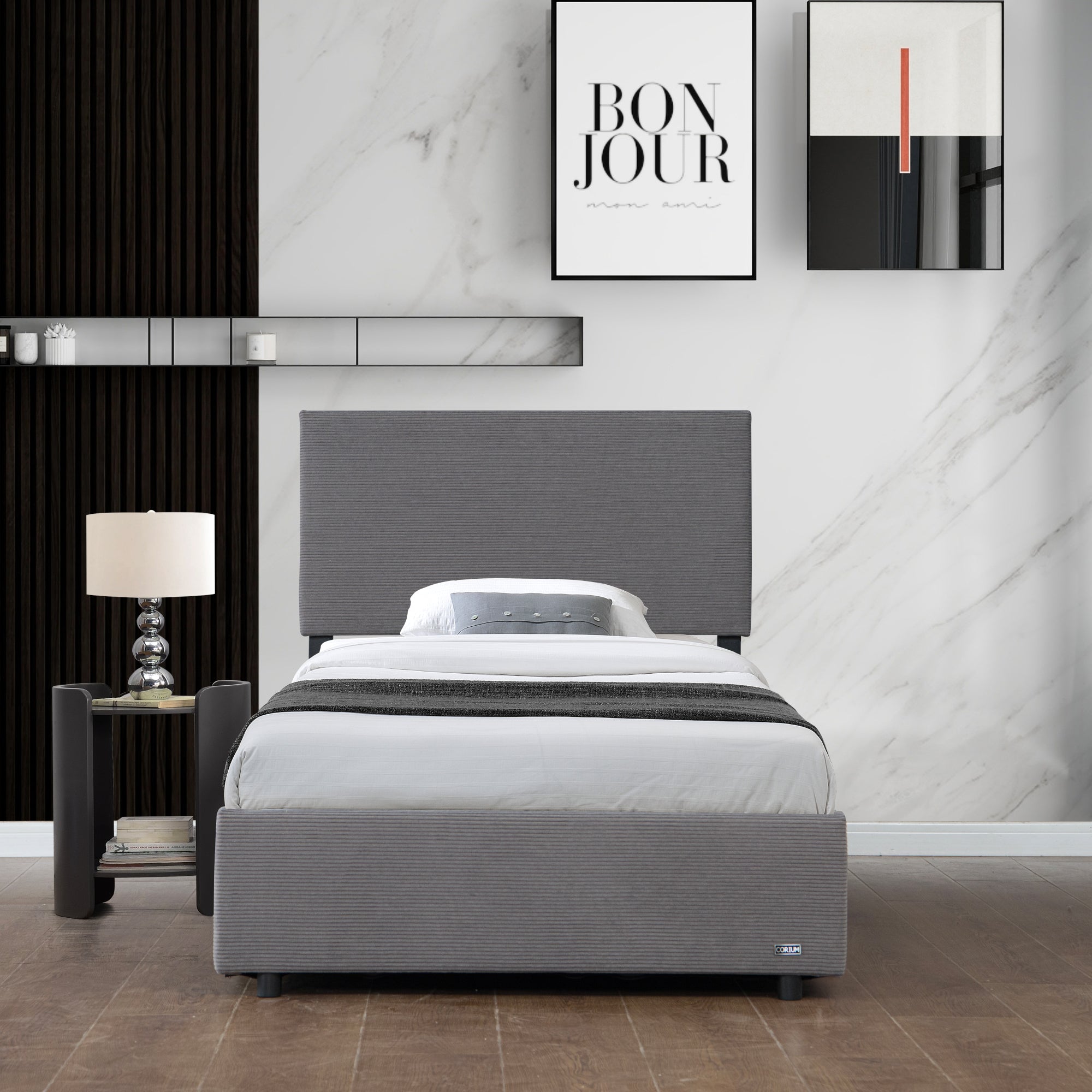 Letto Contenitore Juva con Apertura a Ribalta Letto Singolo 90x200 cm Velluto a Coste Grigio Corium
