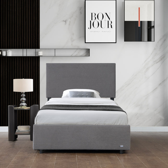 Letto Contenitore Juva con Apertura a Ribalta Letto Singolo 90x200 cm Velluto a Coste Grigio Corium