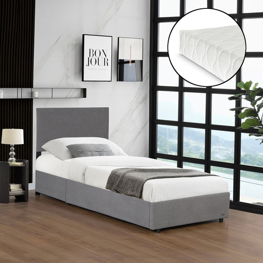 Letto Contenitore Juva Apertura a Ribalta Letto Singolo con Materasso 90x200 cm Velluto a Coste Grigio Corium