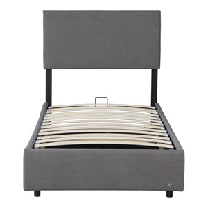 Letto Contenitore Juva con Apertura a Ribalta Letto Singolo 90x200 cm Velluto a Coste Grigio Corium