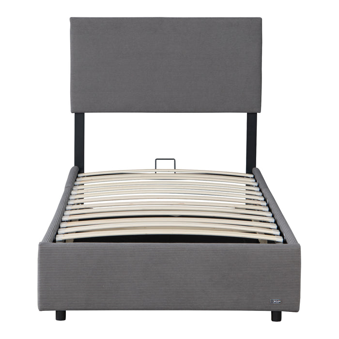 Letto Contenitore Juva con Apertura a Ribalta Letto Singolo 90x200 cm Velluto a Coste Grigio Corium