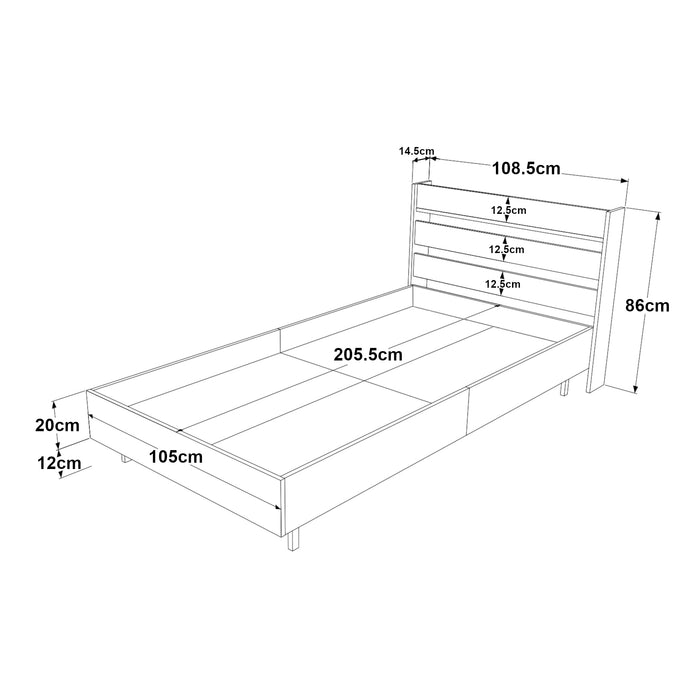 Struttura Letto Singolo Vesanto 100 x 200 cm con Testiera Alta - Effetto Rovere [en.casa]