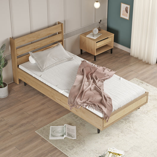 Struttura Letto Singolo Kvænangen 100x200 cm Testiera Alta - Effetto Rovere [en.casa]