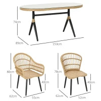 Set da Giardino 7 Pezzi in Rattan PE con Tavolo da Pranzo 153x89x74 cm e 6 Sedie 52x62x78 cm con Cuscini