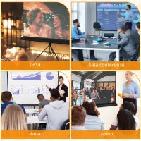 Telo Proiettore Pieghevole da 100" Formato 16:9 con Treppiede Regolabile, 235.8x8x136 cm, Nero