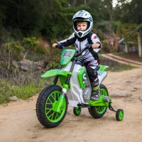 Moto da Cross Elettrica per Bambini con Rotelle, in PP e Metallo, 106.5x51.5x68 cm, Verde