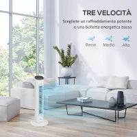 Ventilatore a Colonna con Telecomando e 3 Velocità, Timer 15 Ore, Oscillazione e Modalità Notte, Bianco