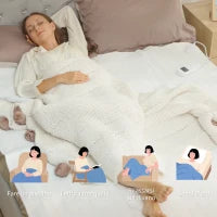 Coperta Elettrica 160x140 cm con 5 Livelli di Calore e 2 Zone di Controllo Indipendenti, in Poliestere Bianco