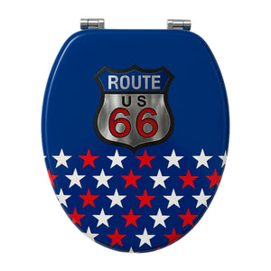 Sedile wc copri vater universale frizionato fantasia in mdf con chiusura rallentata *** fantasia route 66, confezione 1