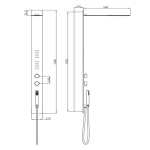 Colonna doccia 011 ad incasso acciaio inox lucida 3 funzioni 2 bocchette idro lombari p50xl12xh140