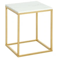 Tavolino da Caffè per Casa e Giardino in Metallo con Effetto Marmo, 40x40x50cm, Oro