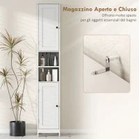 Mobile Alto Bagno con 2 Ripiani Aperti e 2 Armadietti con Scaffali Regolabili, in Legno, 30x30x170 cm, Bianco