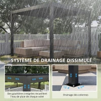Pergola bioclimatica esterna in alluminio 3 x 3 m con tende, sistema di drenaggio nascosto, grigio