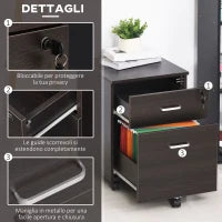 Schedario da Ufficio Cassettiera Per Scrivania in Legno, 2 Cassetti, Serratura con 2 Chiavi, Nero, 40x45x55.6cm