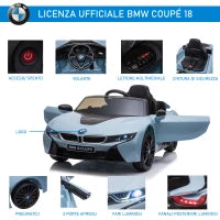 Macchina Elettrica per Bambini 3-8 anni Licenza BMW I8 Coupé con Telecomando e 2 Porte, 115x72.5x46 cm, Blu