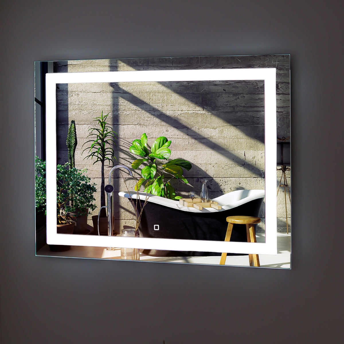 Specchio 5 mm rettangolare squadrato cornice led interruttore touch mdf *** misure 80x60 cm, tonalità standard 6000-...