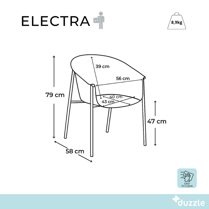 Electra, Set di 2 sedie in tessuto Grigio scuro (58cm X 56cm H. 79cm) | Duzzle