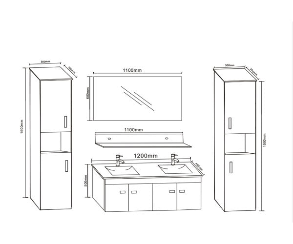 Mobile bagno bianco 120 cm con Colonne e Lavabi inclusi - White Elegance
