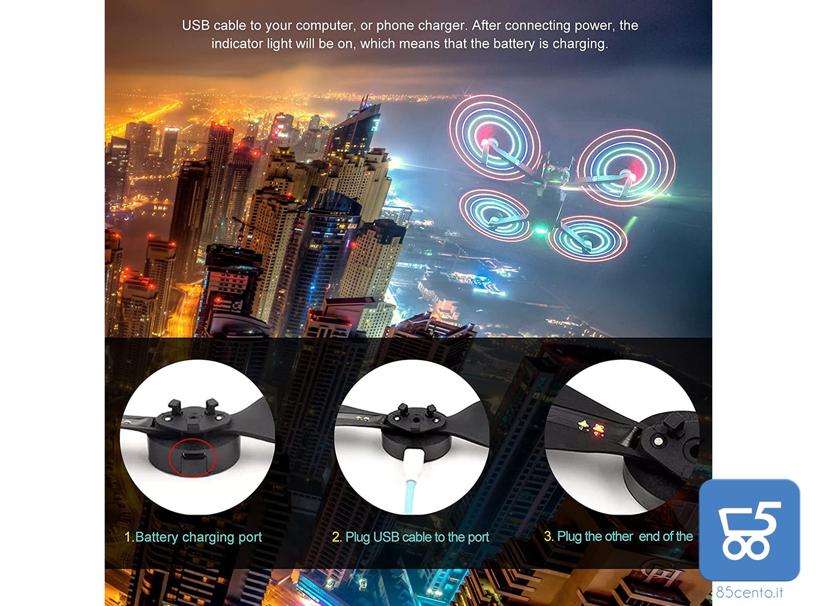 Eliche flash LED ricaricabili per Mavic Air 2 basso rumore pieghevoli sgancio rapido 2 paia