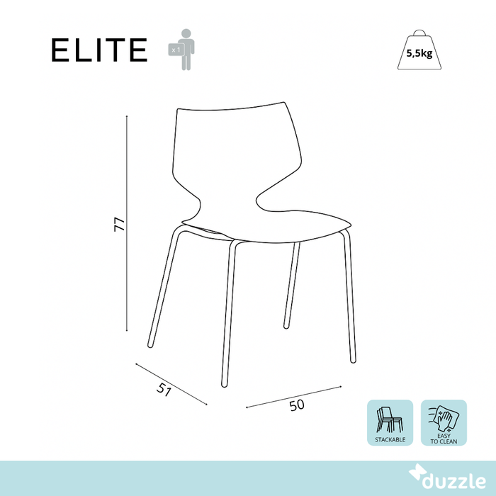 Elite, Set di 4 sedie in polipropileneVerde chiaro (50cm X 51cm H. 77cm)| Duzzle