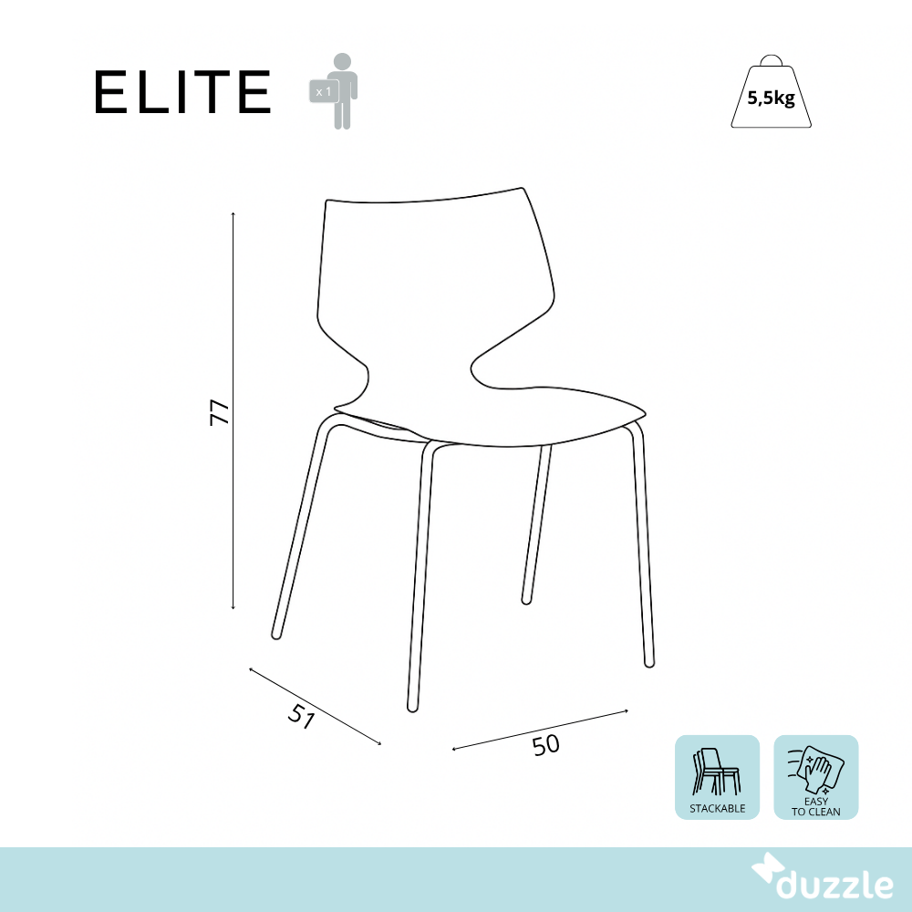 Elite, Set di 4 sedie in polipropilene Marrone chiaro(50cm X 51cm H. 77cm)| Duzzle