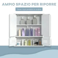 kleankin Mobiletto Bagno Pensile con Antine a Specchio, 55x17.5x60cm - Bianco
