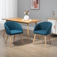 Set di 2 sedie da pranzo sedia da cucina Design scandinavo - Piedi inclinati effilati Legno di Gomma - Seduta Schienale braccioli ergonomici Aspetto Lino Blu Anatra