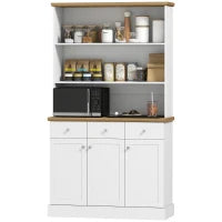 Dispensa Cucina con 3 Ripiani Aperti, 3 Cassetti e 2 Armadietti, in Legno, 101x39x180.5 cm, Bianco e color Legno