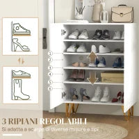 Scarpiera Moderna per 15-20 Paia di Scarpe, Ripiani Regolabili e Chiusura Ammortizzata, 72x31.5x95 cm, Bianco