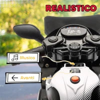 Moto Elettrica per Bambini da 6V con Rotelle Rimovibili, Fari e Musiche, Età 18-36 Mesi, Bianco