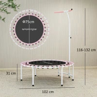 Trampolino Fitness Ø102 cm con Manico Regolabile su 5 Livelli e Telaio in Acciaio, Rosa