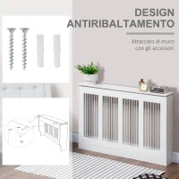 Copritermosifone a Doghe Moderno ed Elegante per la Casa, in MDF e Acciaio, 120x18x84cm, Bianco